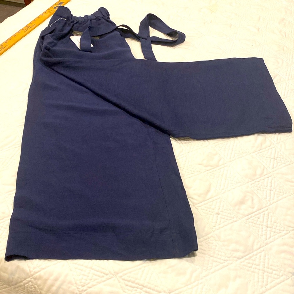 NWT H by HALSTON WIDE LEG LINEN PANTS Navy NWT size XL belt included
